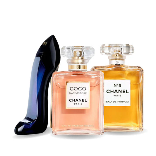 CONFEZIONE 3 PROFUMI: GOOD GIRL, COCO MADEMOISELLE, CHANEL Nº5 100ML