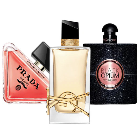 CONFEZIONE DA 3 PROFUMI: PRADA PARADOX, BLACK OPIUM YVES SAINT LAURENT, OMAGGIO – 100ML