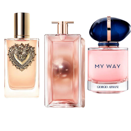 CONFEZIONE DA 3 PROFUMI: DOLCE & GABBANA DEVOTION, MY WAY GIORGIO ARMANI, LANCÔME IDÔLE – 100ML