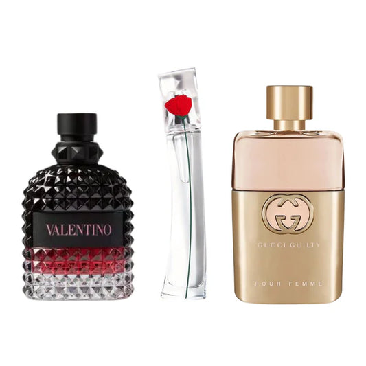 CONFEZIONE DA 3 PROFUMI: 3 GUCCI GUILTY, VALENTINO INTENSE, FLOWER BY KENZO 100 ml