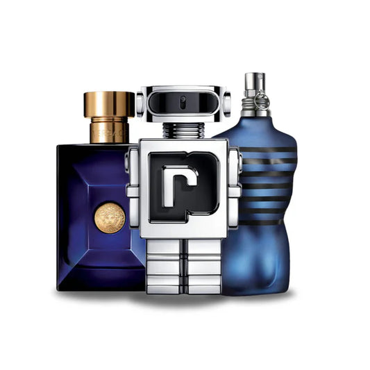 CONFEZIONE DA 3 PROFUMI: VERSACE DYLAN BLUE, PACO RABANNE PHANTOM E JEAN PAUL GAULTIER ULTRA MALE 100ML